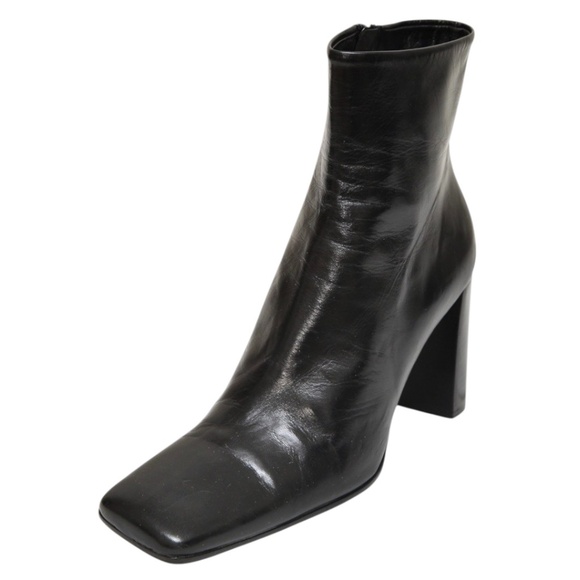 BALLIN Black Boots Leather Boot Zipper Square Toe Heels Sz 39 - Picture 1 of 14